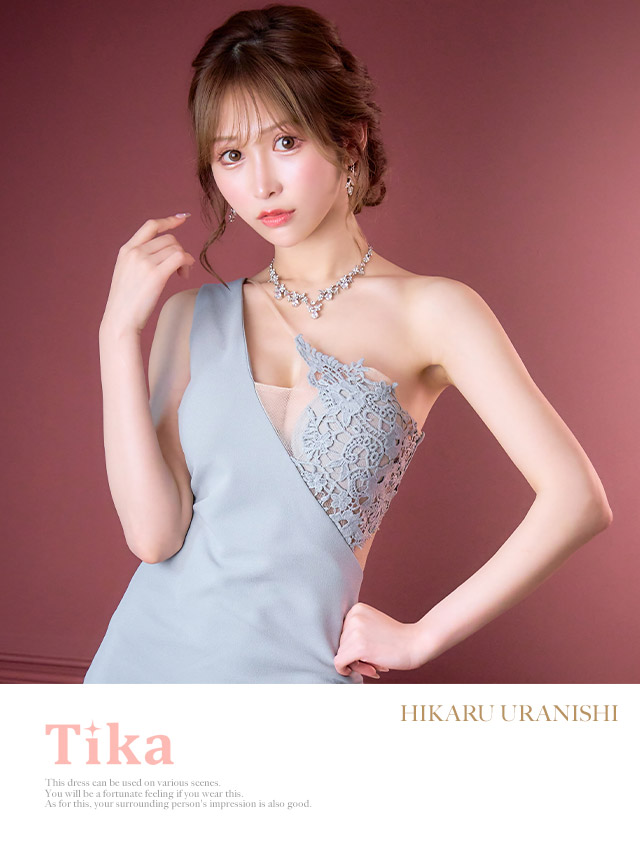 ワンショルダーカットアウトヌーディーレース切り替えタイトミニドレスの商品画像2枚目