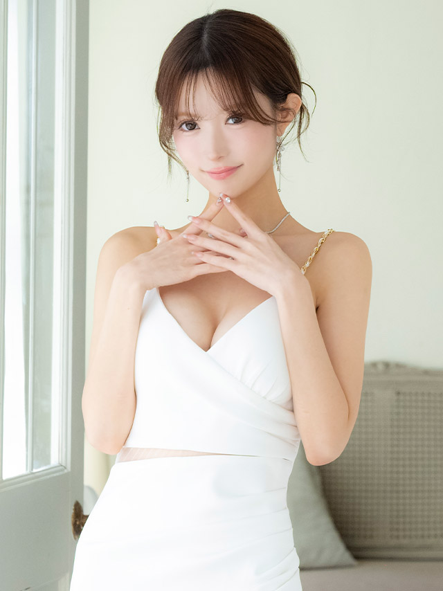 膝丈ドレスタイト谷間シンプル大人上品ストレッチキャミソールチェーンショルダーウエストカットシースルーラップXLホワイトキャバドレスの商品画像2枚目