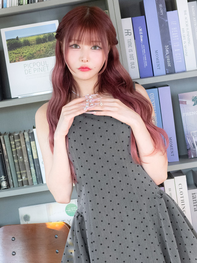 ワンピースAラインミニドレスノースリーブ上品背中魅せドット柄ピンドットバックリボン同伴キャバドレス