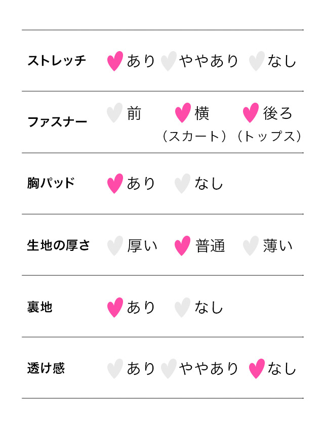 肩あきチュールパールボタンセットアップフレアミニドレスのサイズ表2枚目