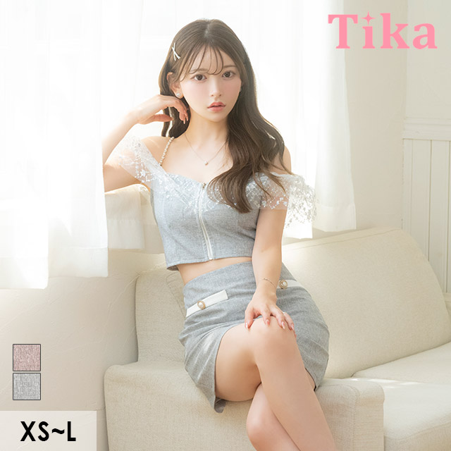 ミニドレスセットアップフロントジップ肩出し二の腕カバーラメチュールショルダータイトグレーキャバドレスの商品画像1枚目
