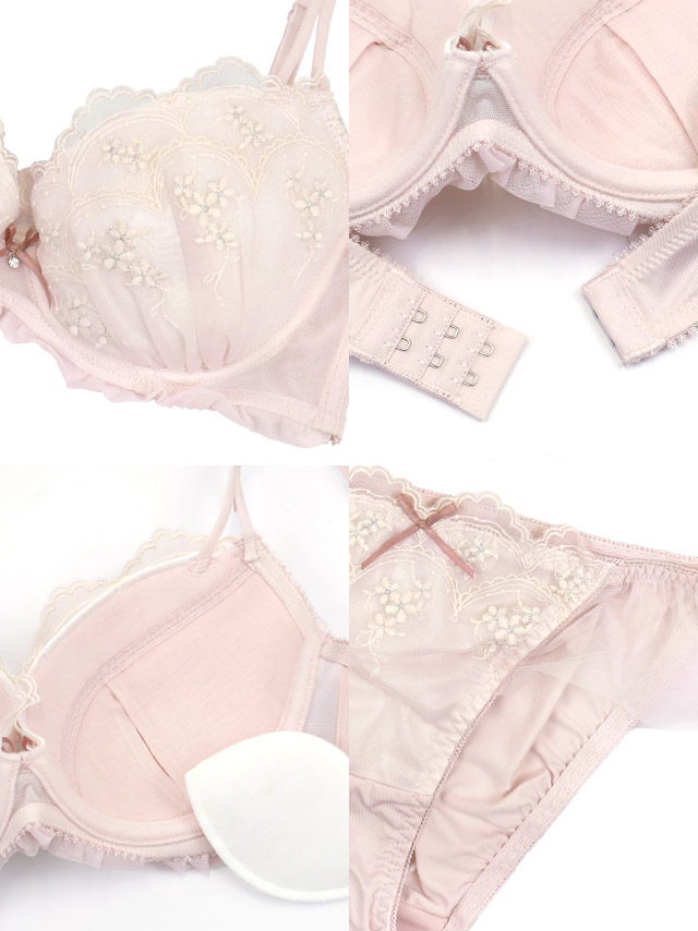 勝負下着セクシーランジェリーランジェリー小花刺繍チュールフリルブラジャーショーツランジェリー下着2点セット商品詳細3