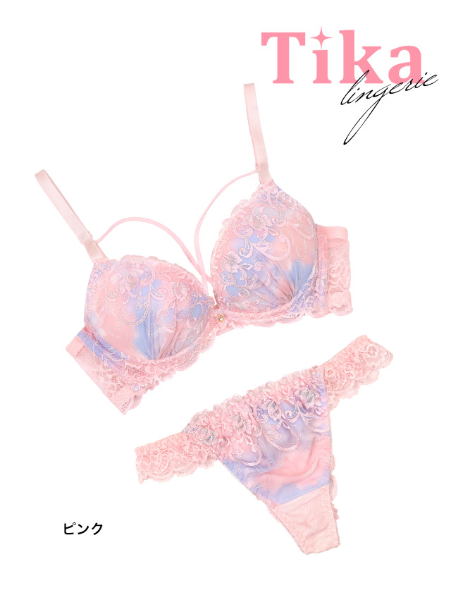 勝負下着セクシーランジェリーパステル マーブルバストクロス脇高ワイヤーブラジャーTバックショーツ下着2点セット商品詳細1