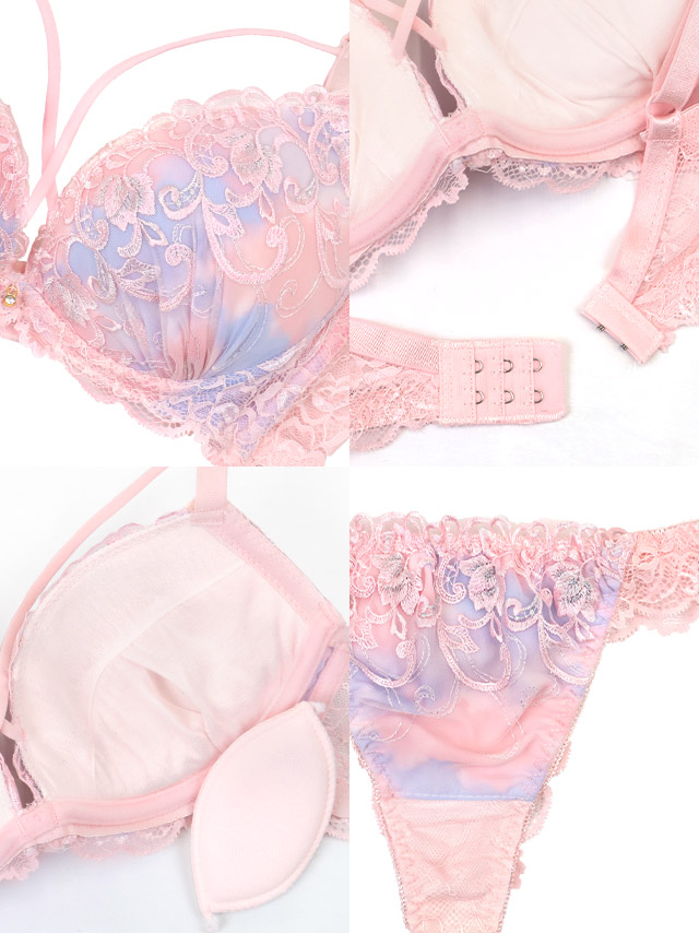 勝負下着セクシーランジェリーパステル マーブルバストクロス脇高ワイヤーブラジャーTバックショーツ下着2点セット商品詳細3