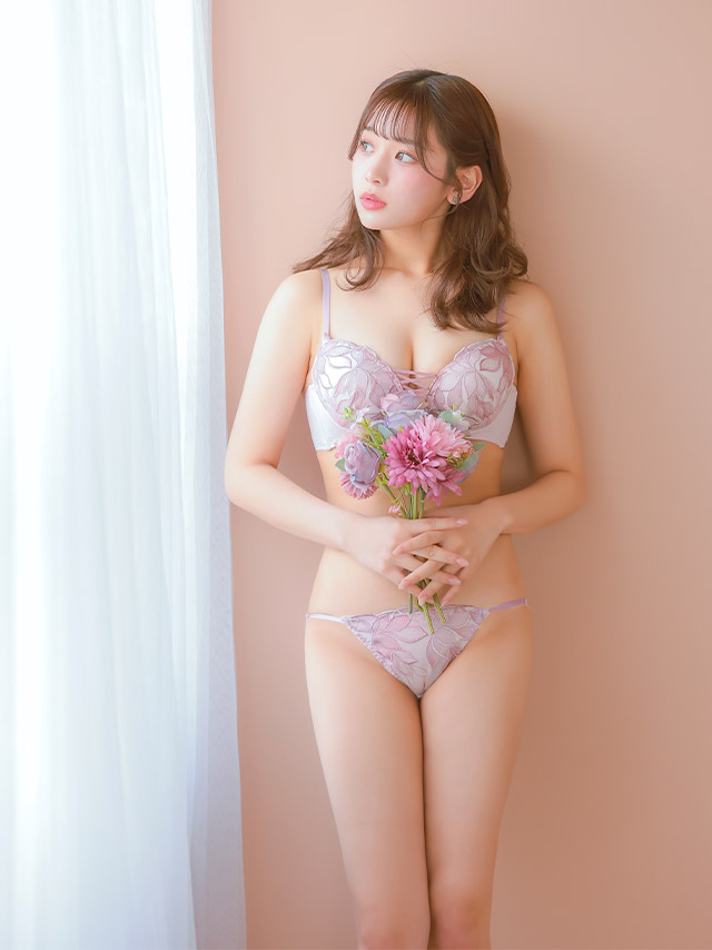 勝負下着 編み上げ ボタニカル 刺繍 レース ワイヤー 脇高 ブラジャー＆ショーツ2点セット3
