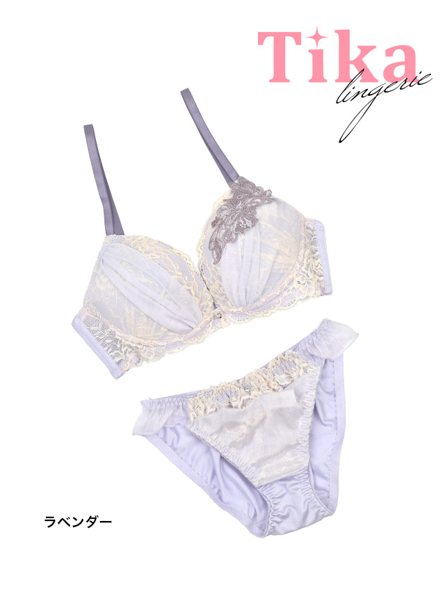 レイヤードシアーレースボタニカルワイヤーカップブラジャーショーツ2点セット商品詳細1