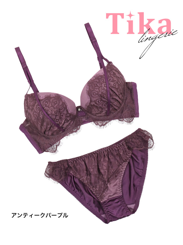 エレガントレースチュールベールフロントホックワイヤーブラジャーTバックショーツ2点セット商品詳細1