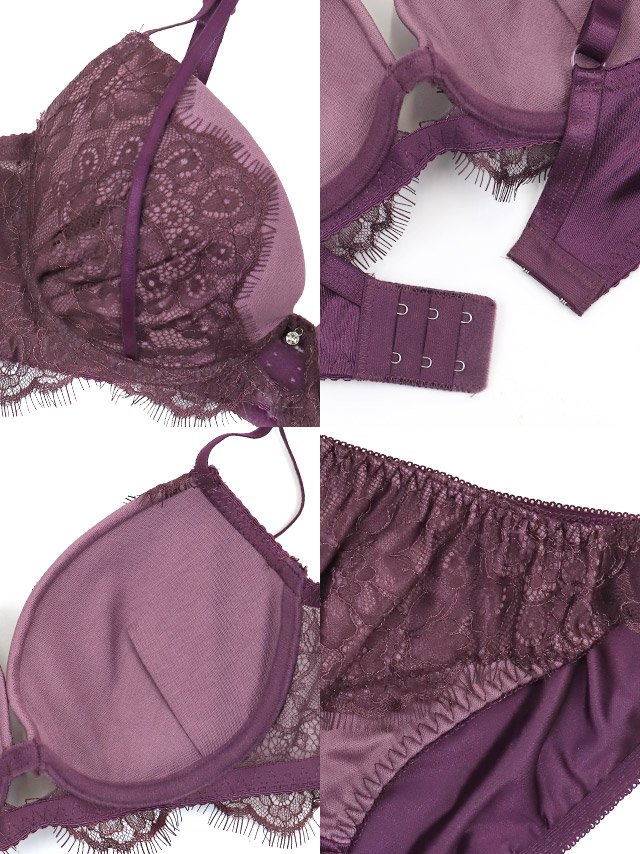 エレガントレースチュールベールフロントホックワイヤーブラジャーTバックショーツ2点セット商品詳細3
