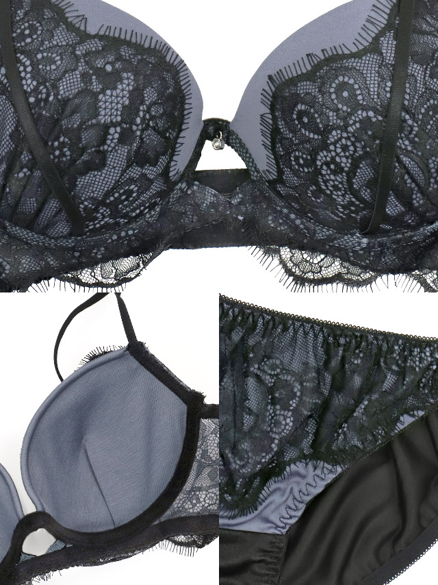 ランジェリー下着アイラッシュレースカットアウト脇高ワイヤーブルーブラジャーショーツ2点セット商品詳細2