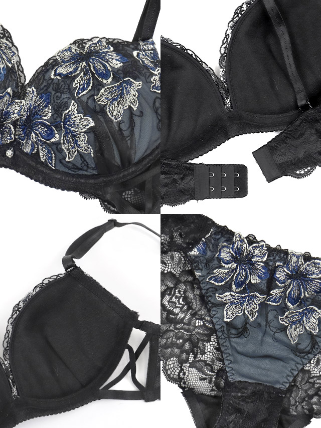 勝負下着フラワー刺繍サイドクロスワイヤーブラジャーショーツ2点セット商品詳細3