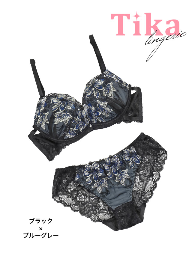 勝負下着セクシーランジェリーヌーディー刺繍レースブラック黒脇高ブラジャーショーツランジェリー2点セット商品詳細1