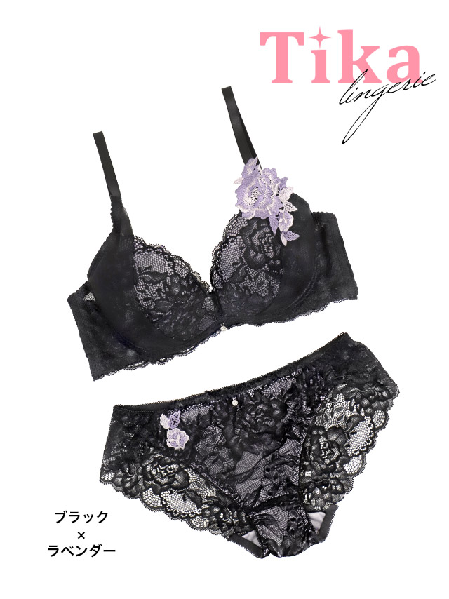 ランジェリー下着ヌーディーフラワーレース刺繍白脇高ブラジャーショーツ2点セット商品詳細1