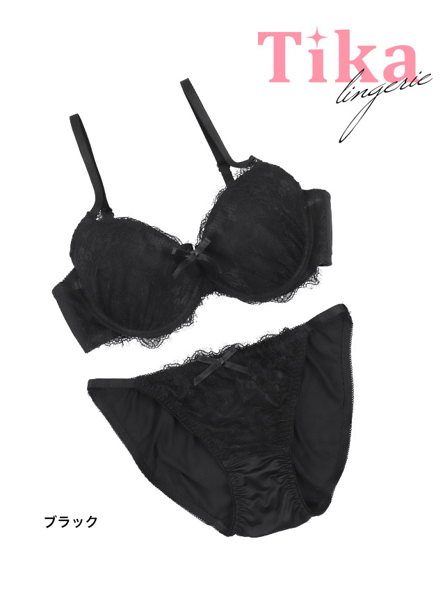 勝負下着レースリボンワンカラーブラジャーショーツ2点セット商品詳細1