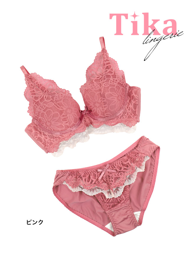 勝負下着セクシーランジェリーフラワー刺繍レースワイヤーバイカラーブラジャーショーツ2点セット商品詳細1