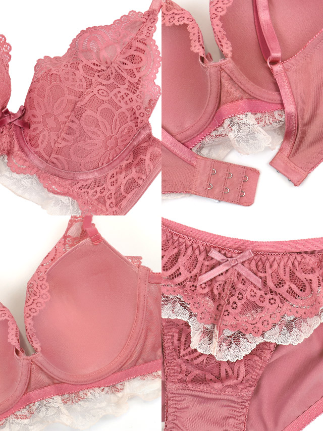 勝負下着セクシーランジェリーフラワー刺繍レースワイヤーバイカラーブラジャーショーツ2点セット商品詳細3
