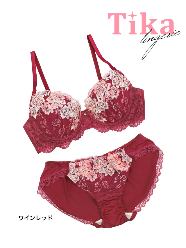 勝負下着ローズ刺繍レースソフトワイヤーブラジャーショーツ2点セット商品詳細1