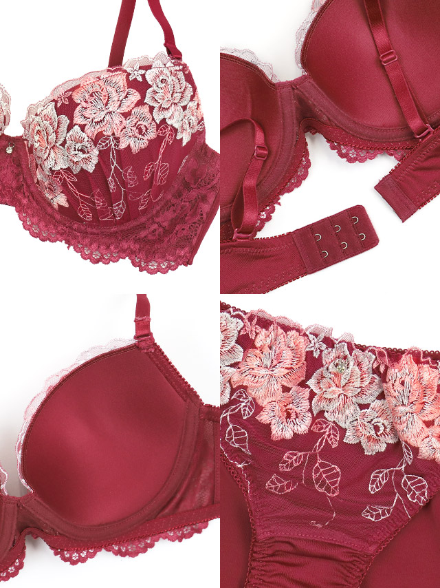 勝負下着ローズ刺繍レースソフトワイヤーブラジャーショーツ2点セット商品詳細3