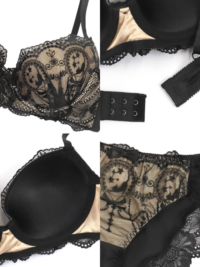 勝負下着セクシーランジェリーヌーディー刺繍レースブラック黒脇高ブラジャーショーツランジェリー2点セット商品詳細3