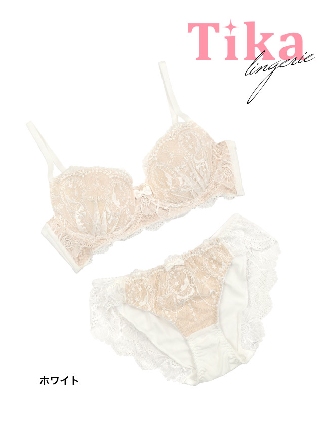 勝負下着 セクシー ランジェリー ヌーディー ノスタルジック 刺繍 レース ブラック 白 脇高 ブラジャー ショーツ ランジェリー 下着 2点セット のカラーバリエーション画像