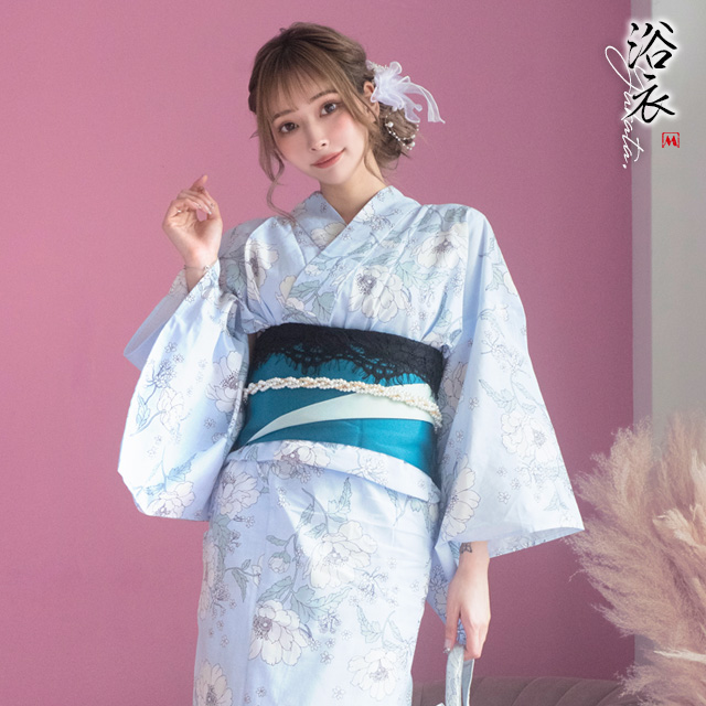パステルブルー×フラワー ゆかた2点セット