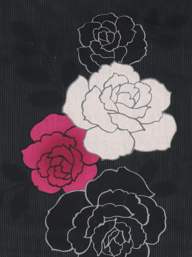 浴衣 選べる帯 粋 黒地鮮やか３色薔薇 ゆかた2点セット