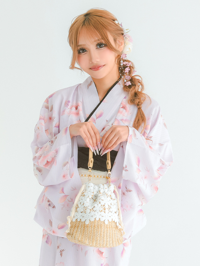 浴衣小物 パールハンドル 巾着 2way ショルダー カゴバッグ