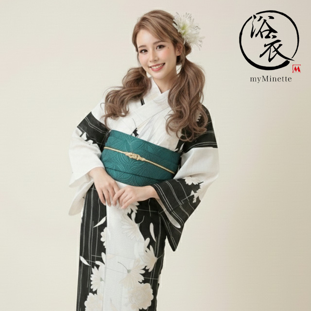 浴衣 選べる帯 粋 白牡丹柄 ゆかた3点セット