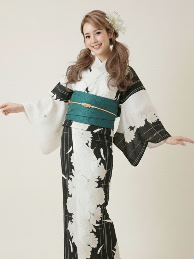 浴衣 選べる帯 粋 白牡丹柄 ゆかた3点セット