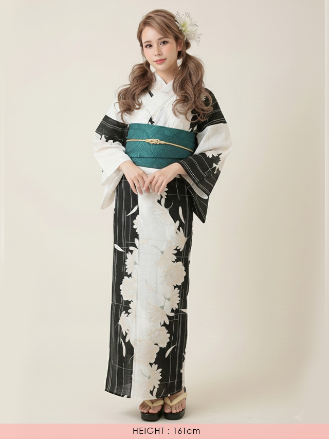 浴衣 選べる帯 粋 白牡丹柄 ゆかた3点セット