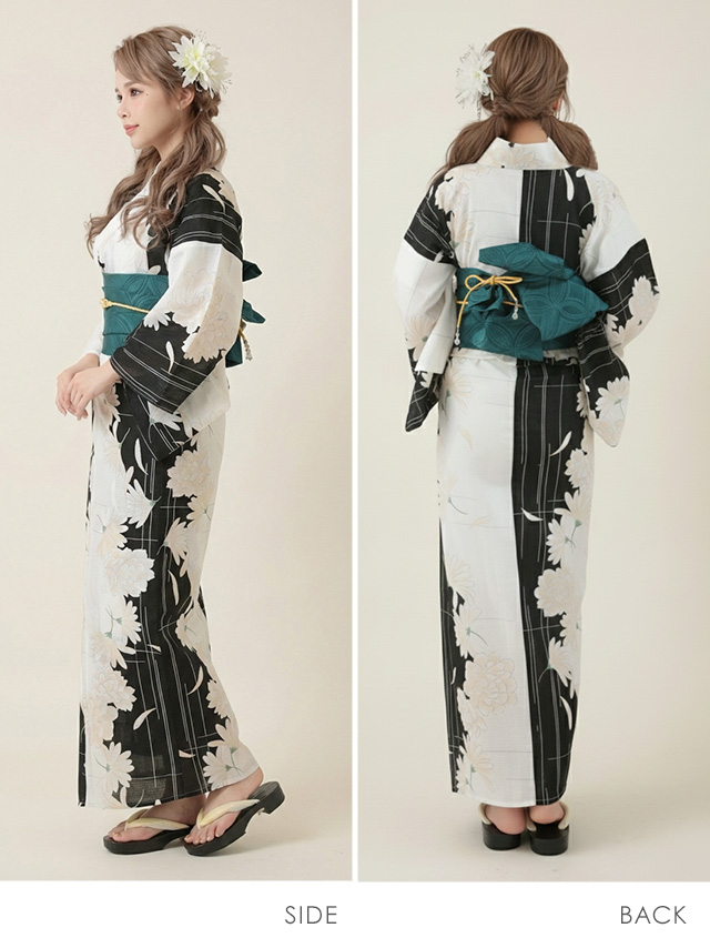 浴衣 選べる帯 粋 白牡丹柄 ゆかた3点セット