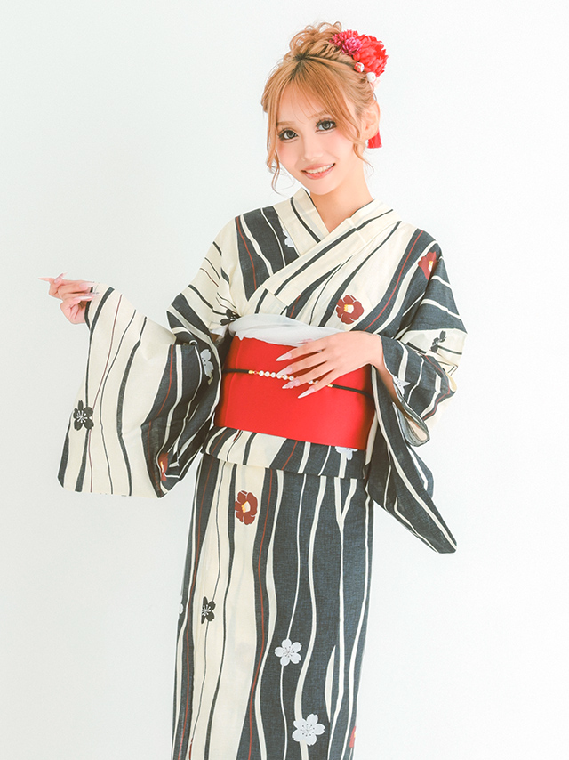 浴衣プチプラ椿柄古典レトロ選べる帯
