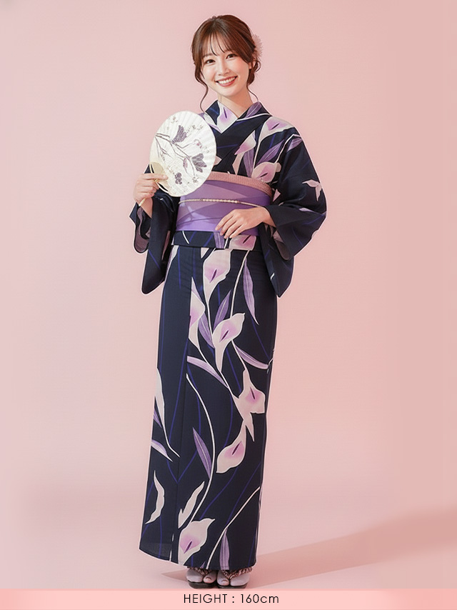 粋 濃紺×しっとり菖蒲の花 ゆかた3点セット