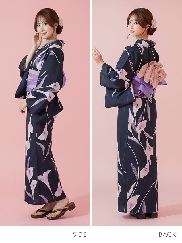 粋 濃紺×しっとり菖蒲の花 ゆかた3点セット