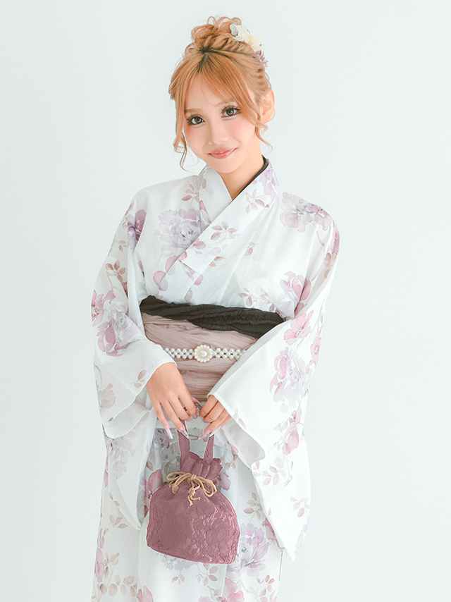 浴衣小物 プチプラ 総レース リボン 花柄 巾着バッグ