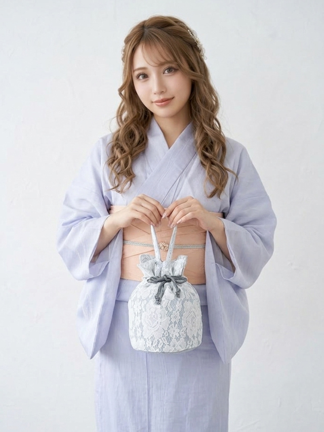 浴衣小物 プチプラ 総レース リボン 花柄 巾着バッグ