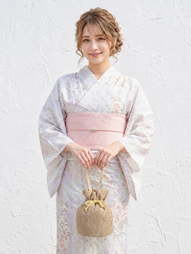 浴衣小物 プチプラ 総レース リボン 花柄 巾着バッグ