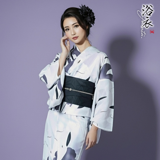 浴衣 選べる帯 粋 白牡丹柄 ゆかた3点セット