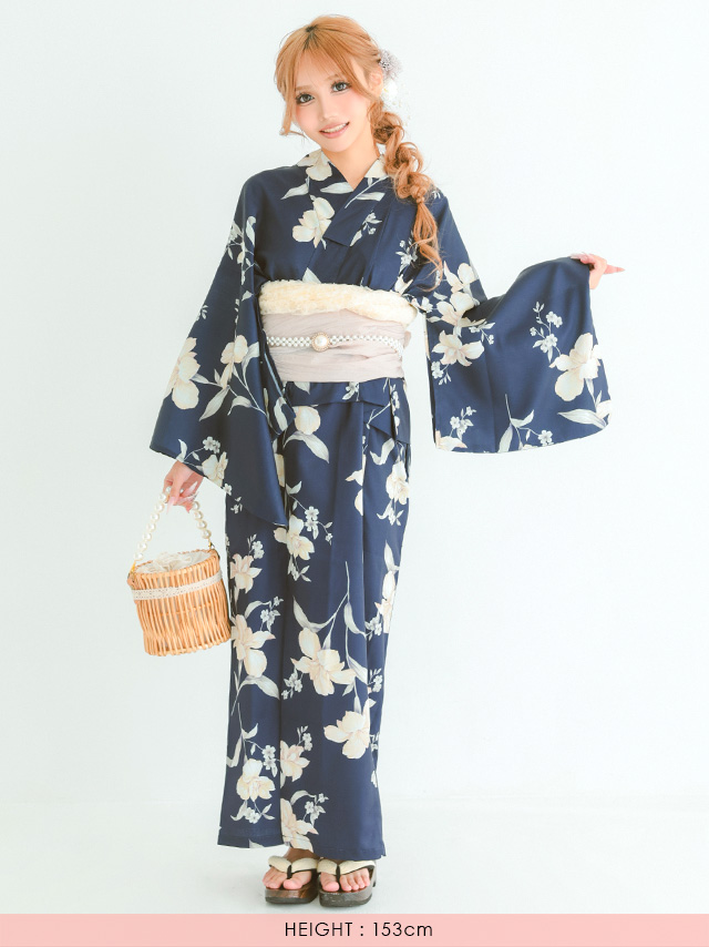 浴衣 プチプラ 3点セット ワンピース 2way 古典レトロ アンティーク ネイビー