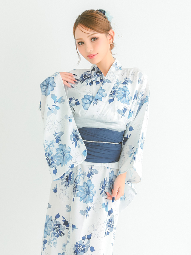 浴衣プチプラ3点セットワンピース2way水彩SWEET青