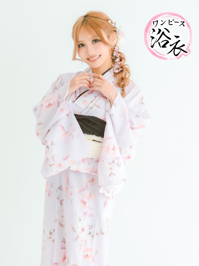 浴衣 プチプラ 3点セット ワンピース2way ストライプ 花柄 水彩 SWEET ピンク