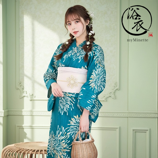 妖艶 ベージュ地にヴィンテージフラワー ゆかた3点セット