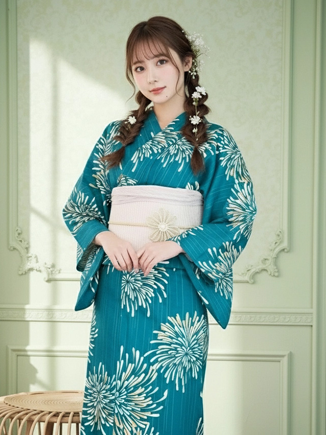 妖艶 ベージュ地にヴィンテージフラワー ゆかた3点セット