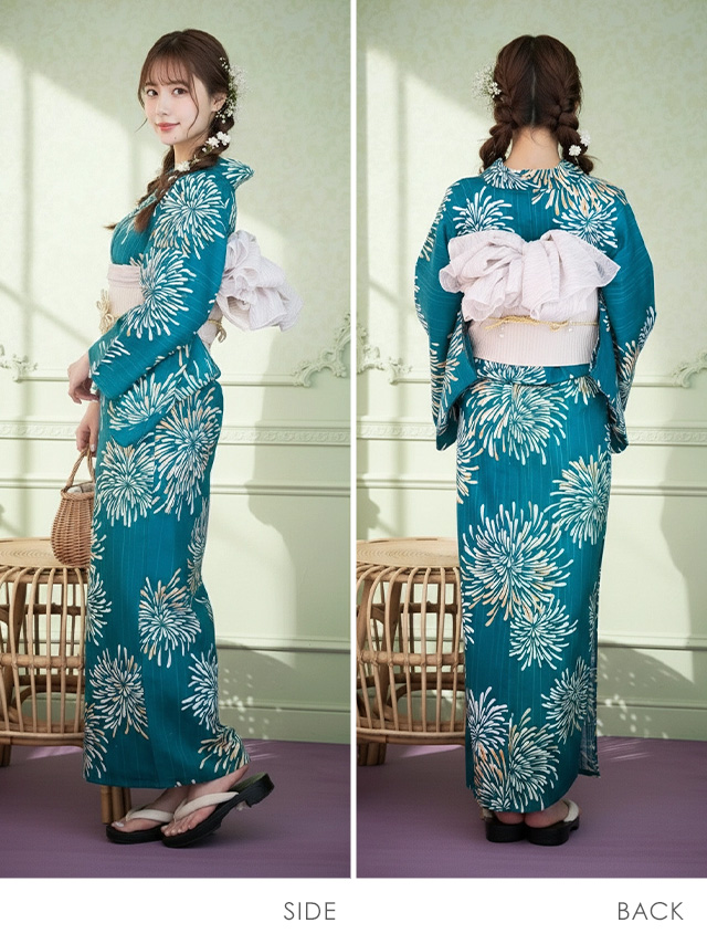 妖艶 ベージュ地にヴィンテージフラワー ゆかた3点セット