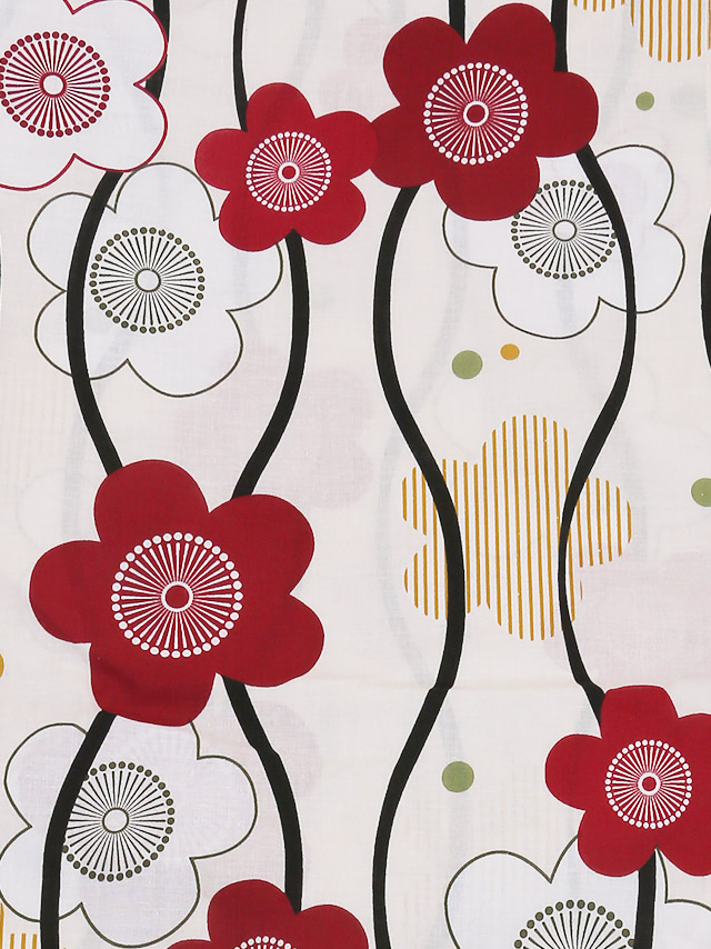 レトロ椿 ゆかた2点セットの生地アップ画像