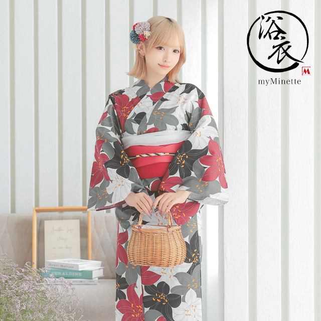 レトロ モダン サークル柄 ゆかた 3点セット