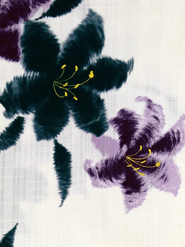 粋 白地に水彩百合の花 ゆかた2点セット