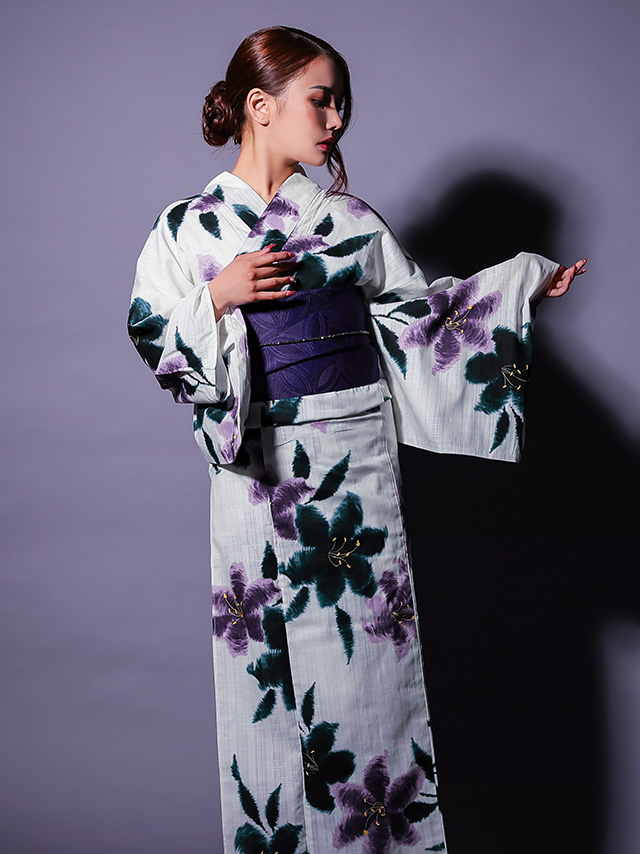 浴衣 粋 白地 水墨 百合 3点セットの3枚目