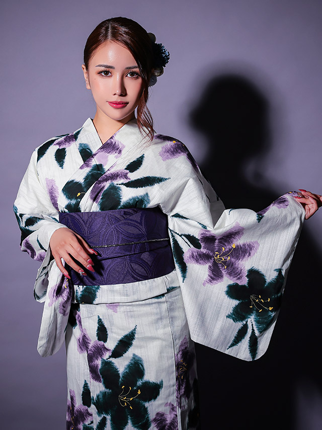 浴衣 粋 白地 水墨 百合 3点セットの4枚目