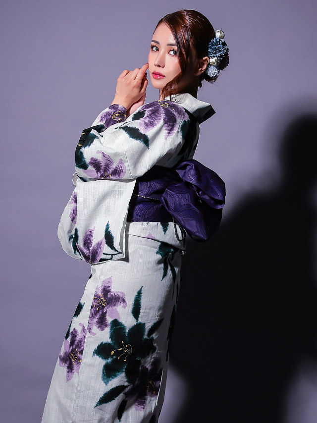 浴衣 粋 白地 水墨 百合 3点セットの5枚目