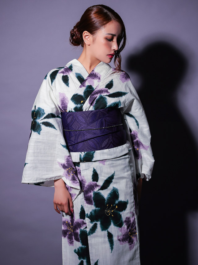 浴衣 粋 白地 水墨 百合 3点セットの6枚目